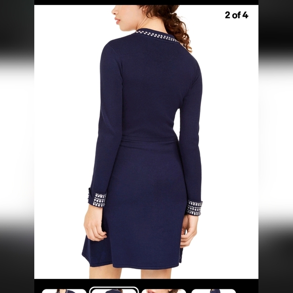 Rosie Harlow Blue Knit Long Sleeve Sweater Dress NWT Studded - Picture 3 of 13